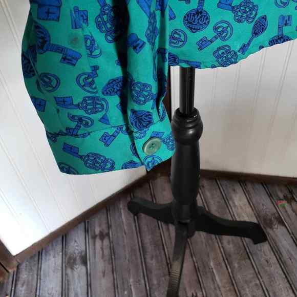Vintage teal Puff Sleeve popover wrap blouse key Chain Western Equestrian M L - Picture 7 of 7